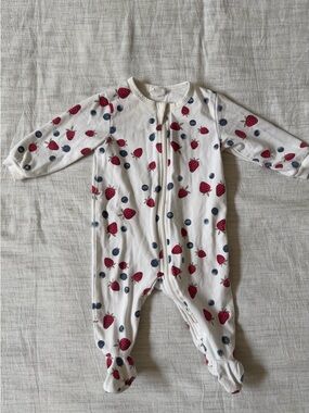 Firsts by Le Petit Lem Cream Footed One-Piece with Strawberry and Blueberry